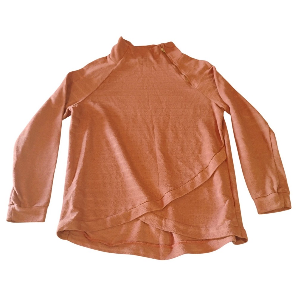 Betsys Boutique Shop Womens M Made in the‎ USA Rust Mock Neck Zip Asym Hem Top